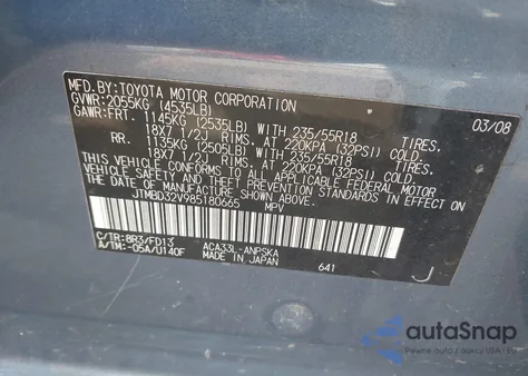 2008 Toyota Rav4 Sport из США, поврежденный, VIN JTMBD32V985180665